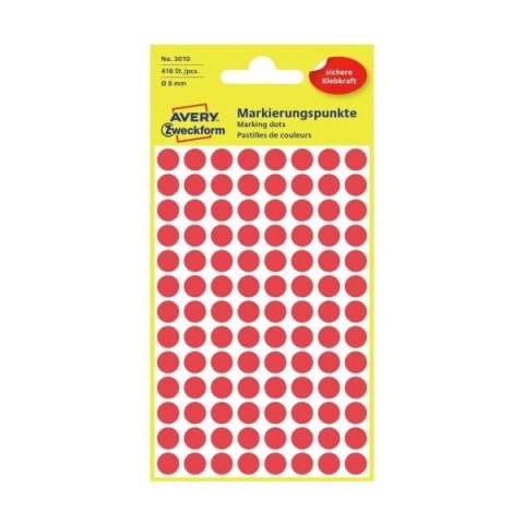 Etykiety Avery kropki fi8/416szt czerwone 1421370
