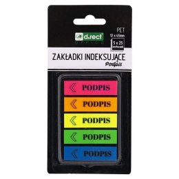 Zakładki index D.Rect PET 12x45mm/5x25 PODPIS