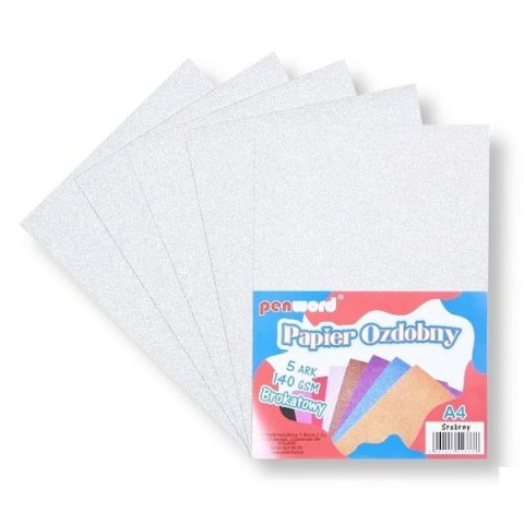Papier brokatowy 140gsm srebrny 5szt. Papier brokatowy 140gsm srebrny 5szt.