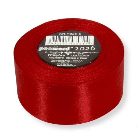 Wstążka satynowa 38mm/25mb czerwona H025-S 1026 Wstążka satynowa 38mm/25mb czerwona H025-S 1026