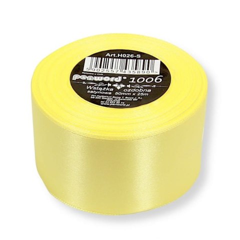 Wstążka satynowa 50mm/25mb żółta H026-S 1006 Wstążka satynowa 50mm/25mb żółta H026-S 1006
