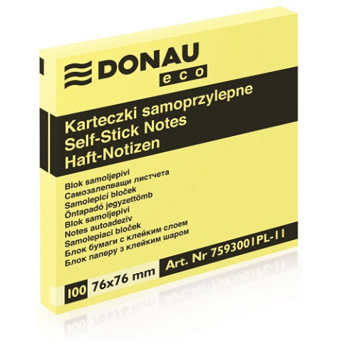 Bloczek samoprzylepny DONAU 76x76 mm żółty Bloczek samoprzylepny DONAU 76x76 mm żółty
